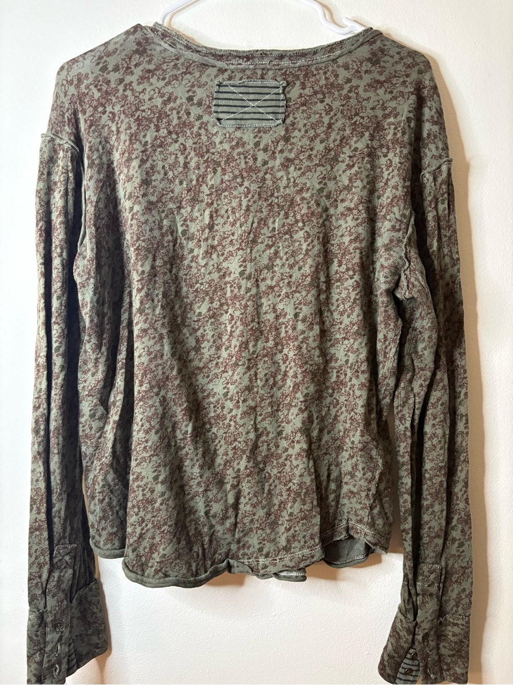 We The Free Olive Green Floral Henley Long Sleeve Top - Picture 6 of 7